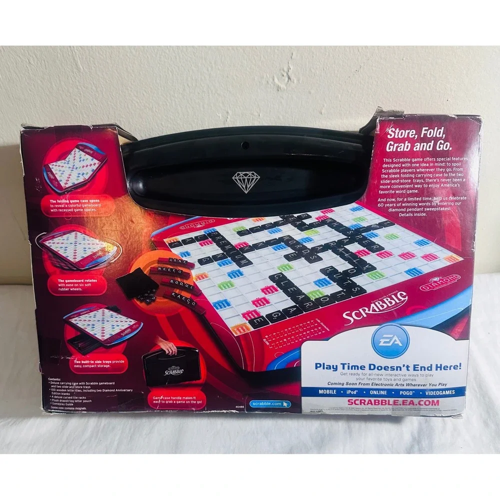 Scrabble Diamond 60th Anniversary Edition 2008 Deluxe Folding Travel Game VTG